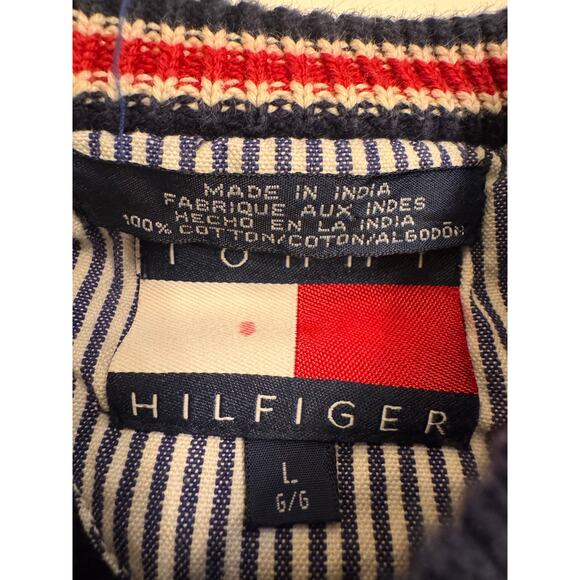 Vtg Tommy Hilfiger Navy Crewneck Pullover Sweater Embroidered Sz L - Picture 3 of 4